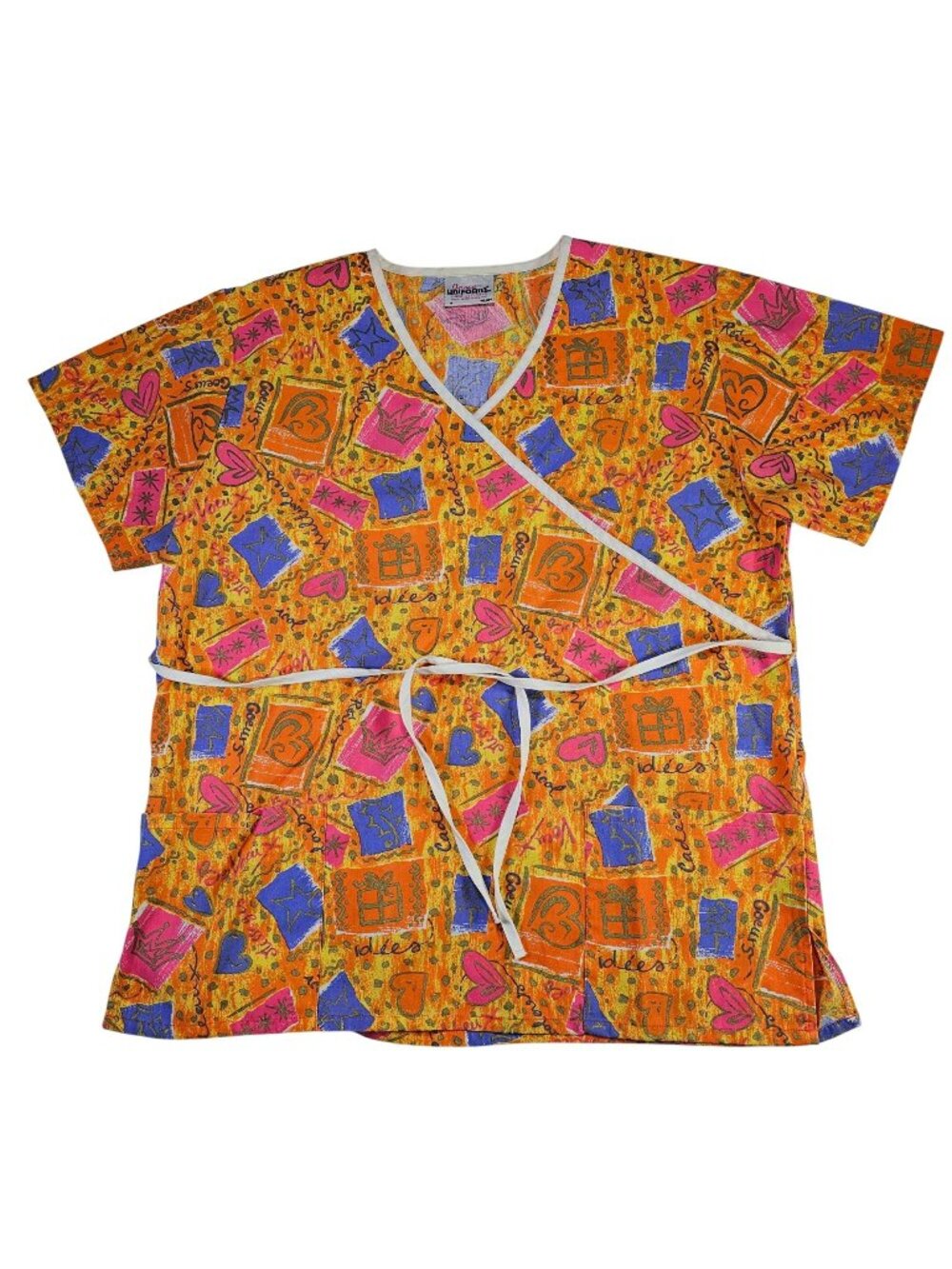 Jasco Uniform Scrub Shirt Top Womens Size M Orange Hearts Gifts Queen Star Print